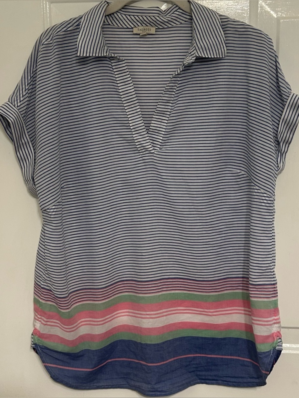 Talbots Beach Stripe Women's Lightweight Short Sleeve Tunic Size Medium